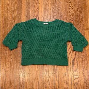 Mango Emerald Green Textured Cropped Sweater – Bubble Sleeves – XS